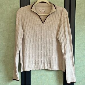 Vintage 90s 100% Cotton Beige Lightweight Cable Knit Quarter Zip Sweater, Size L